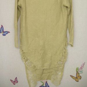 Tan Sand semi sheer distressed shredded tunic sweater dress L XL 36 38 40 NWOT